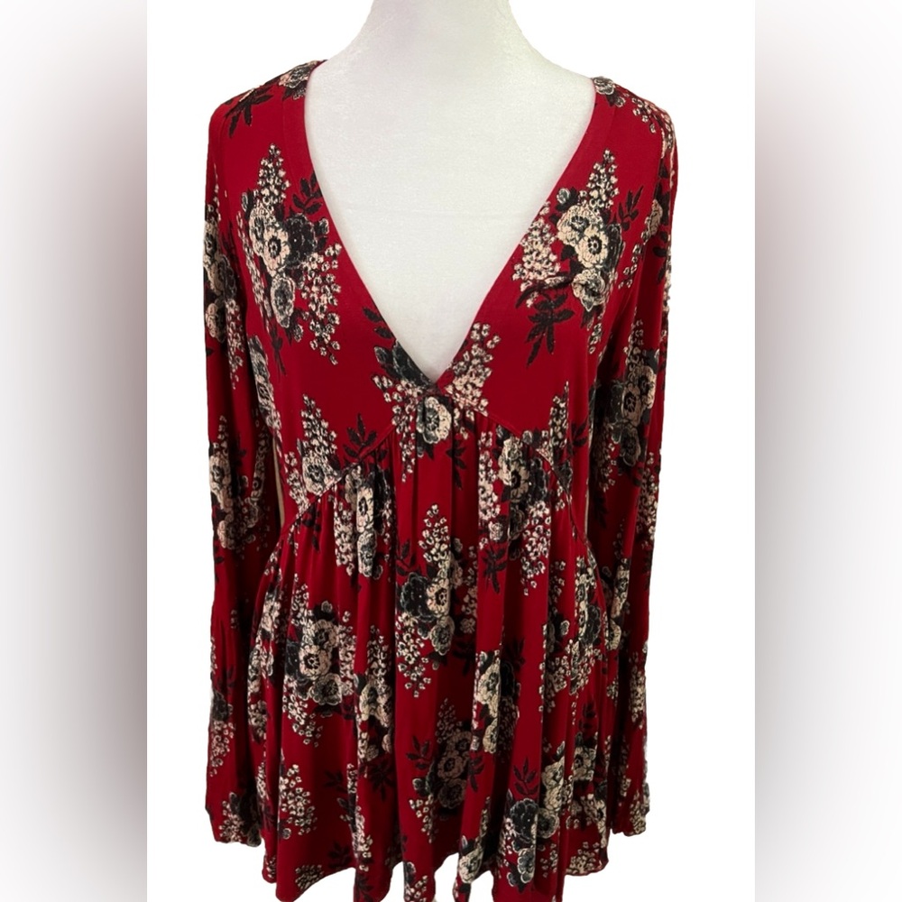 Free People Red Floral Blouse